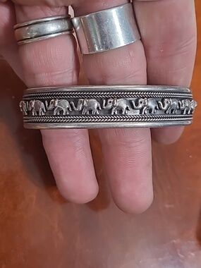 Heavy Sterling Cuff Bracelet With Lucky Elephant Design
